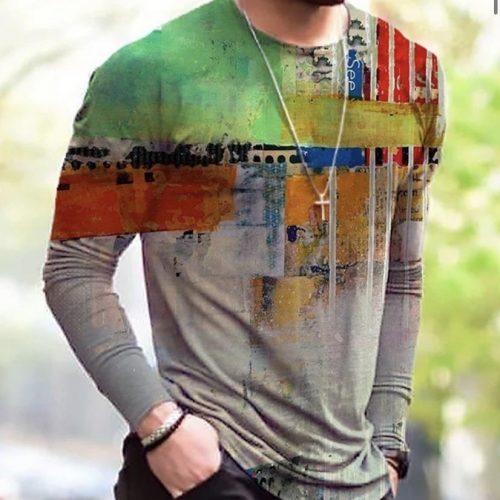 Men's graffiti street round neck long sleeve T-shirt